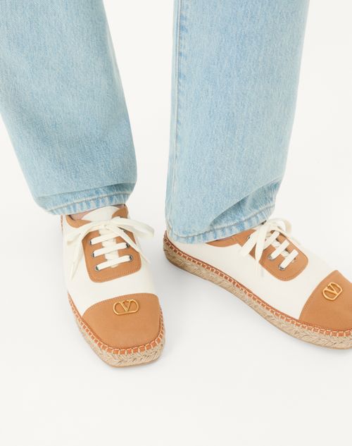Valentino Garavani - Palm Avenue Espadrilles Aus Canvas Und Büffelleder - Elfenbein - Mann - Loafers Und Drivers